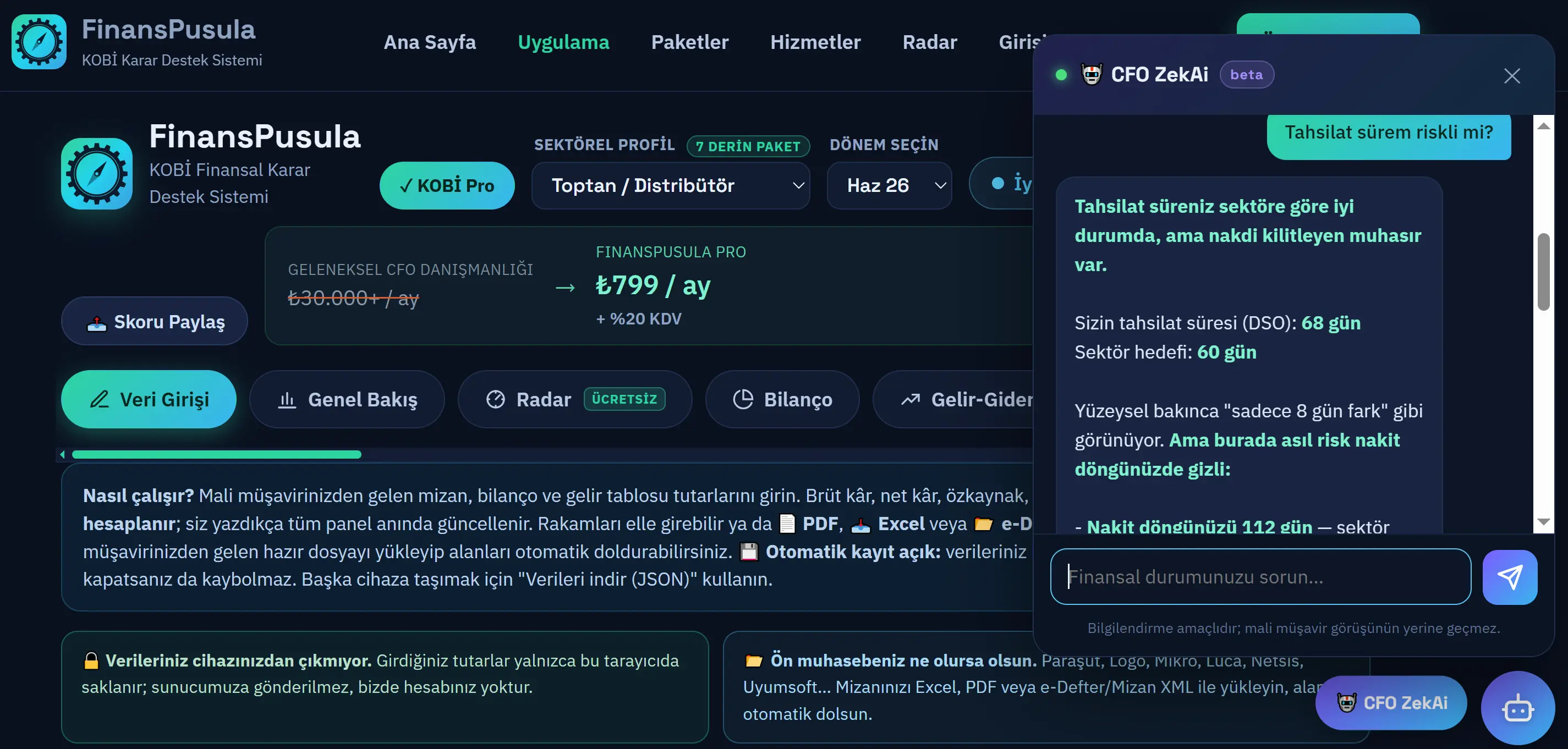 CFO ZekAi — yapay zekâ finans danışmanı sohbeti