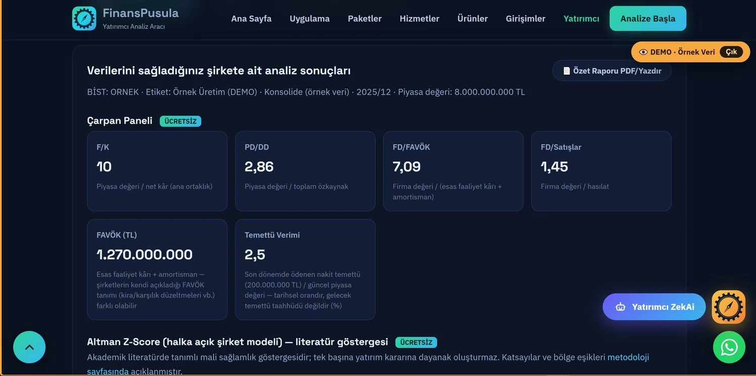 Piyasa Çarpanları (F/K, PD/DD) — örnek demo