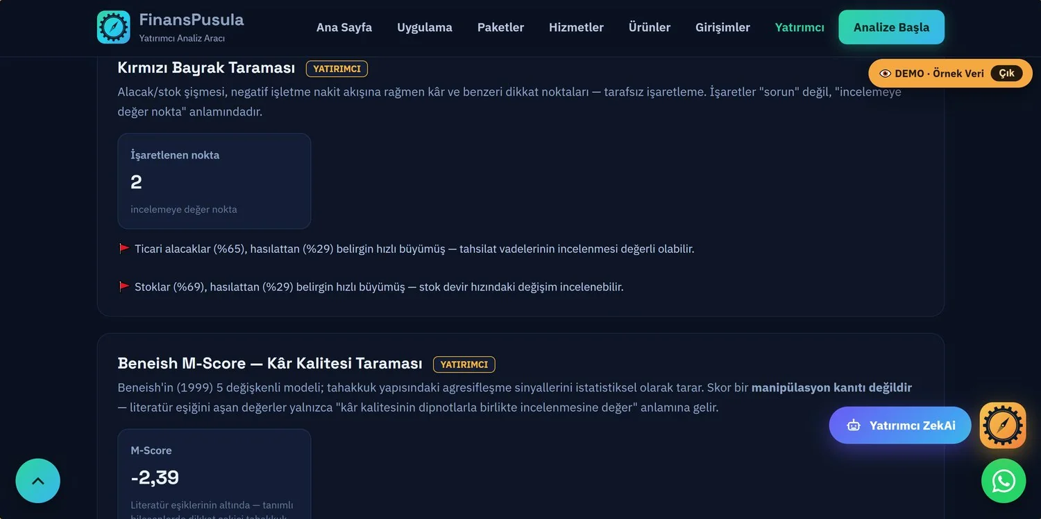 Kırmızı Bayrak taraması — örnek demo